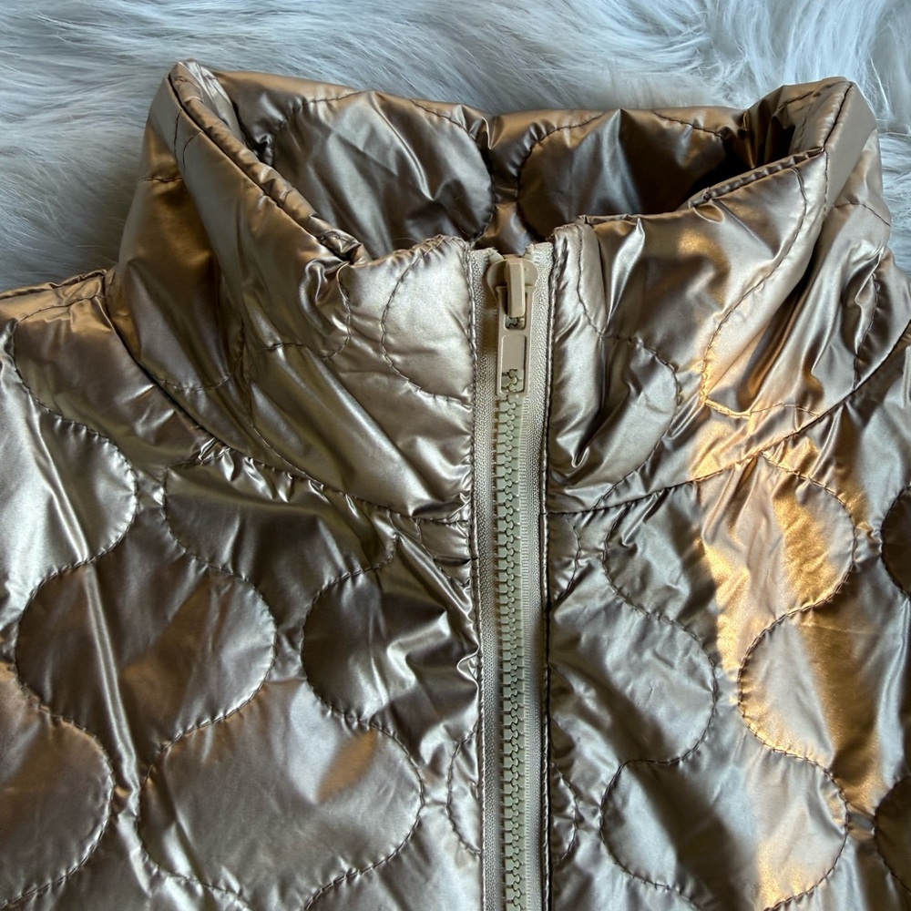 NWT Umgee Puffer Jacket Metallic matte gold pockets lined holiday zipper S M - Picture 13 of 17